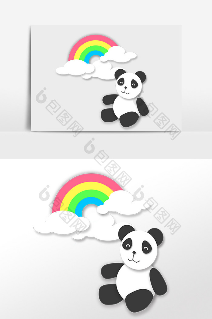手绘卡通小熊猫装饰彩虹插画