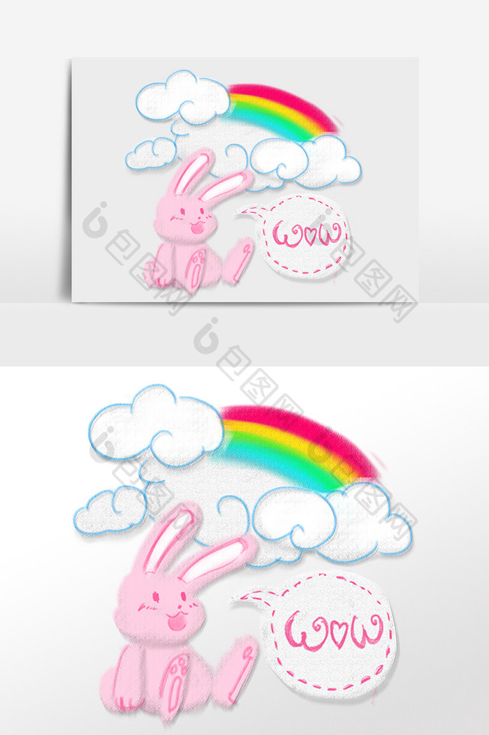 手绘卡通小兔子装饰彩虹插画
