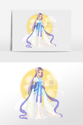 中秋节快乐漂亮嫦娥仙子插画
