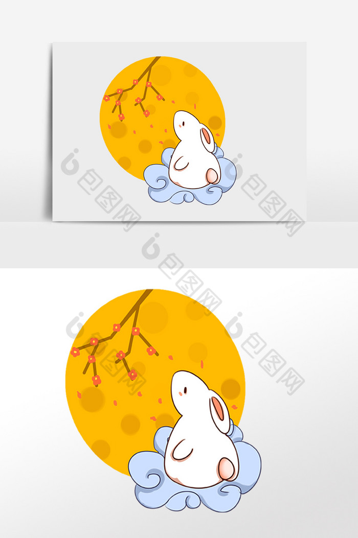 中秋节快乐腾云兔子赏月插画图片