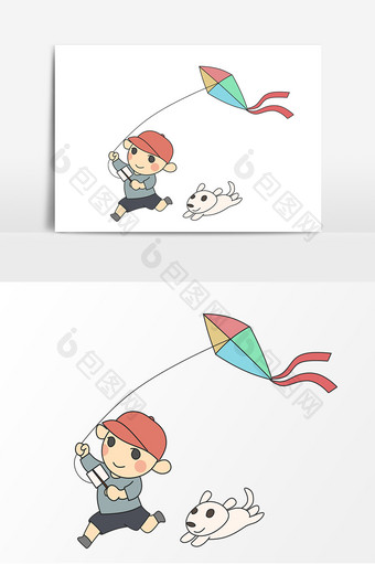 放风筝的小男孩形象元素图片