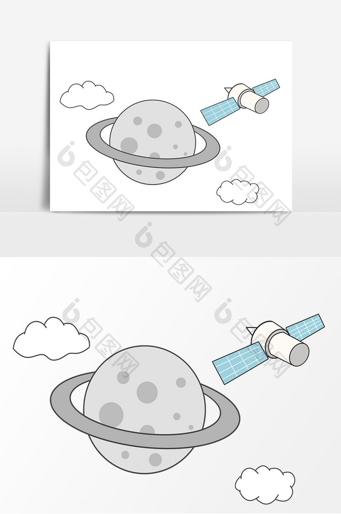 月球宇宙飞船手绘形象元素