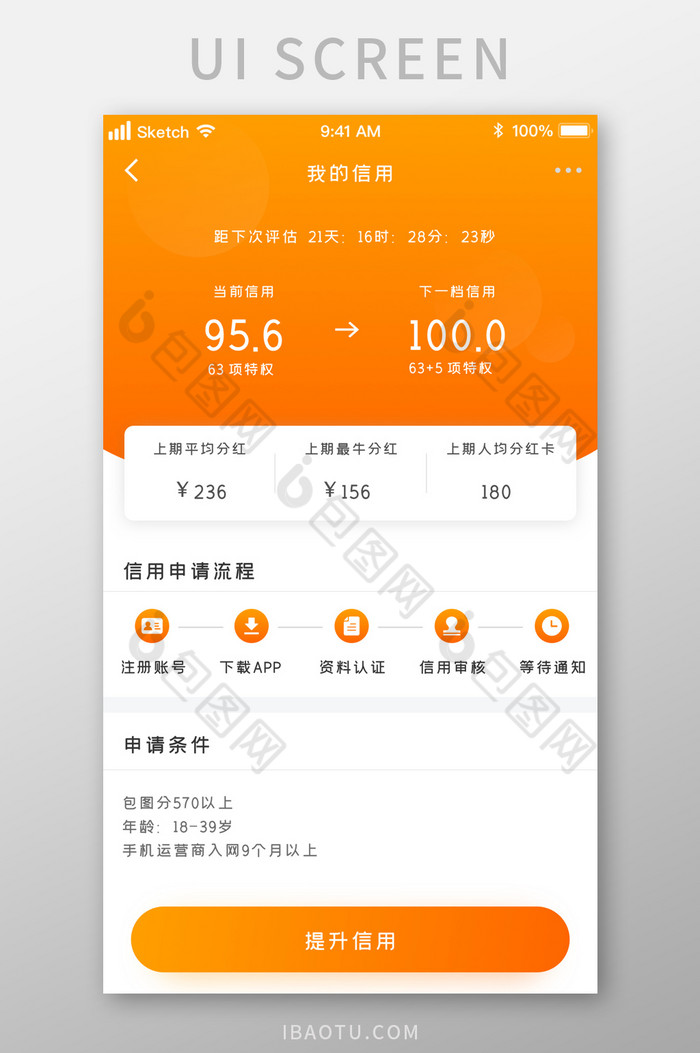 橙色时尚信用贷款提升信用UI移动界面图片图片