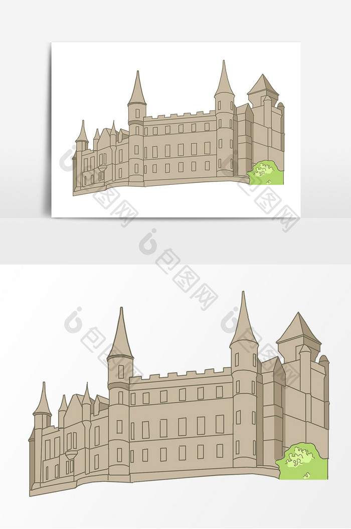 城堡建筑手绘卡通形象元素