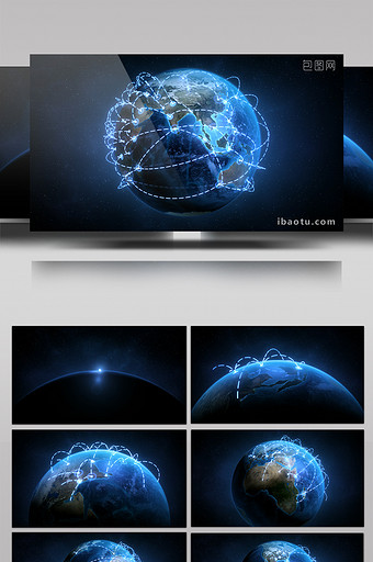 蓝色地球连线动画特效元素素材视频图片