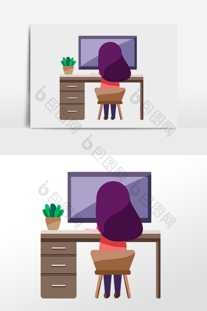 电脑办公女士插画图片图片