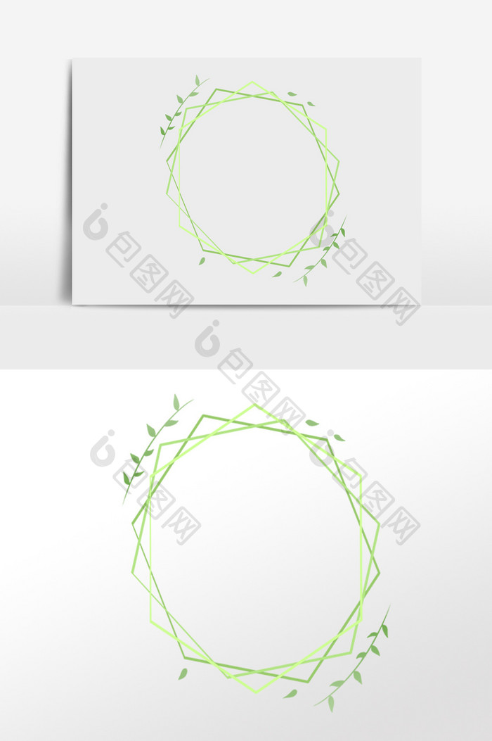 手绘小清新绿色枝藤边框插画