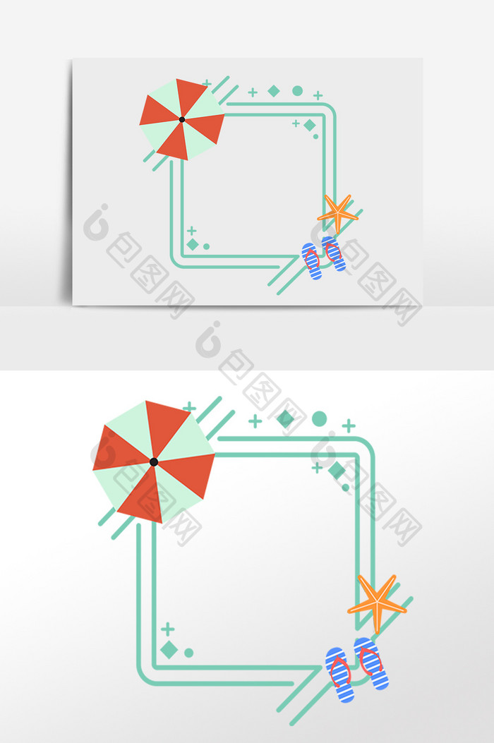 手绘绿色卡通遮阳伞边框插画