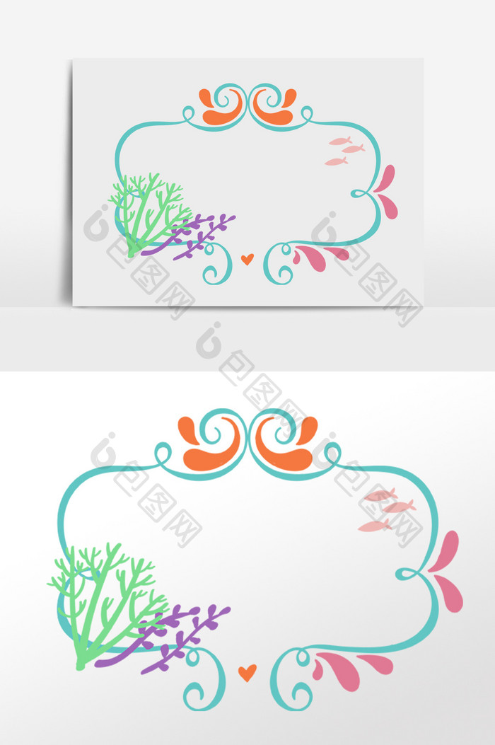 手绘绿色卡通植物花边边框插画 Psd素材 包图网