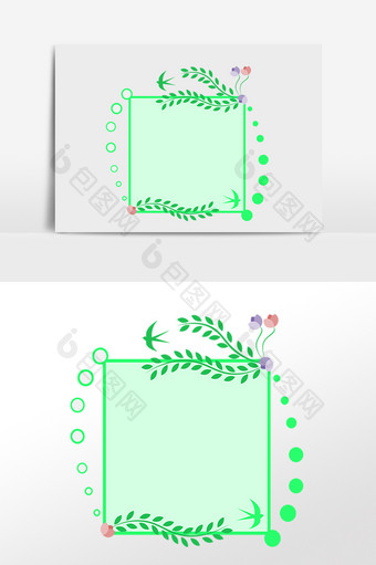 手绘绿色卡通植物花藤边框插画图片