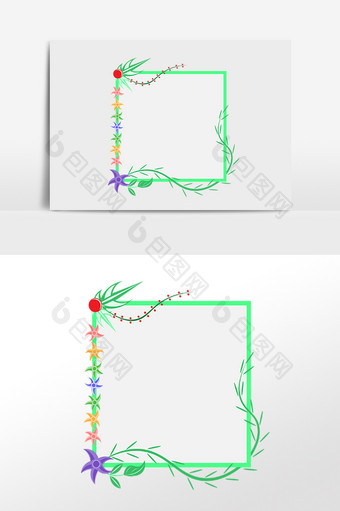 手绘绿色卡通花藤边框插画图片