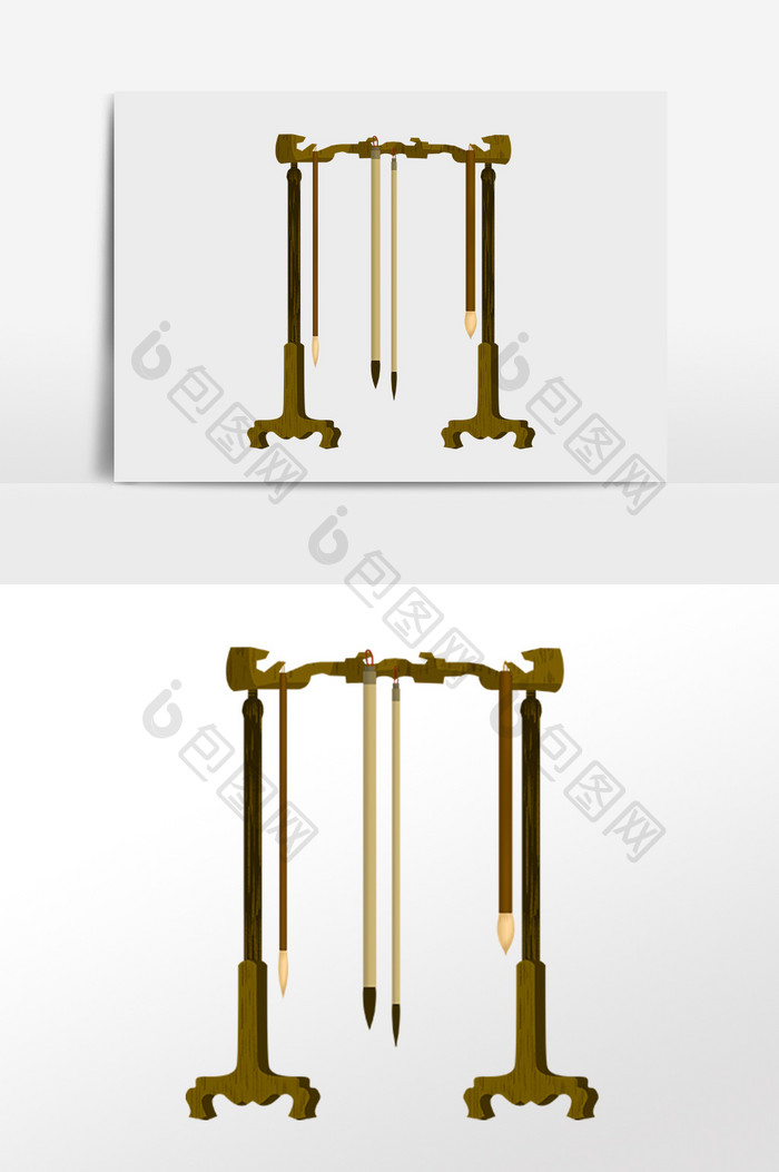 手绘古代教育学习毛笔架子插画