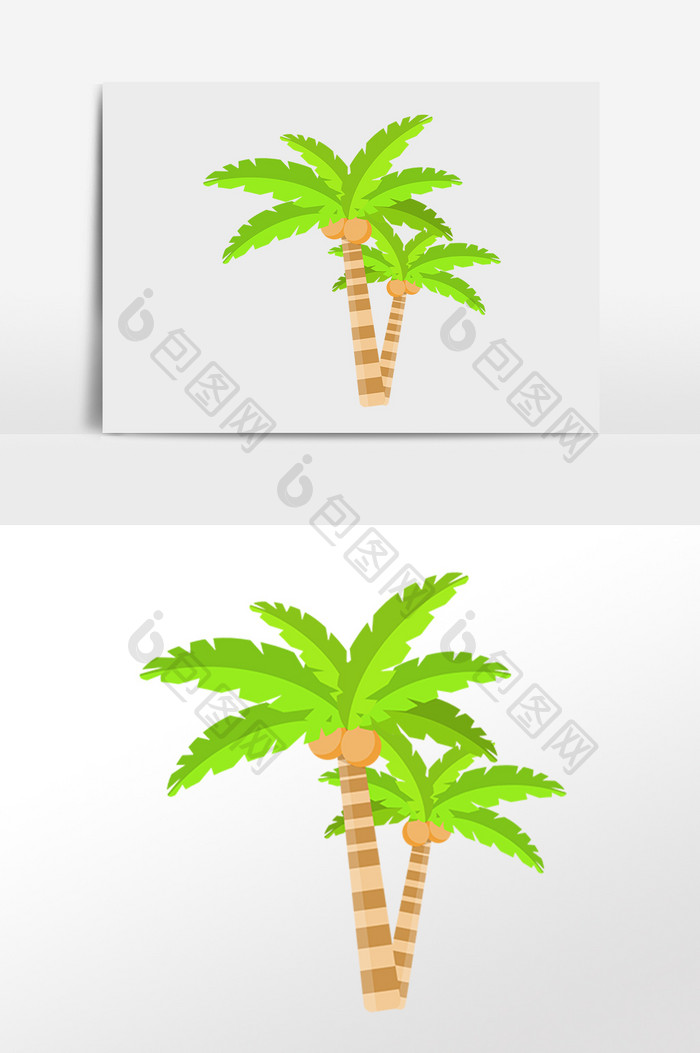 手绘夏季度假旅行沙滩椰子树插画