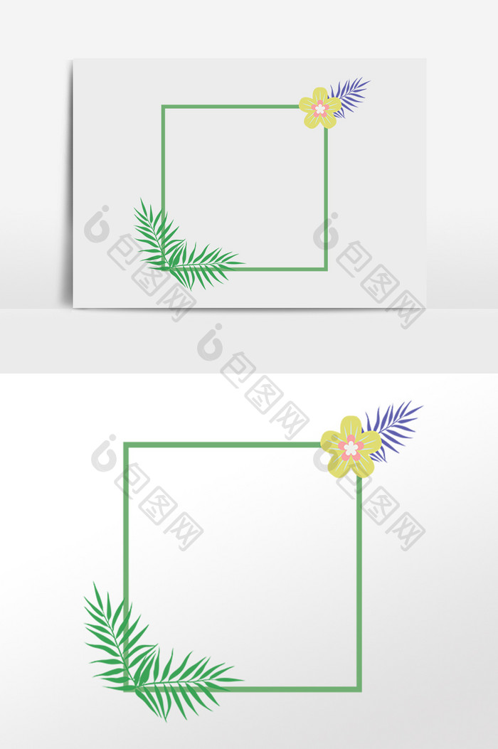 手绘绿色卡通植物枝藤边框插画