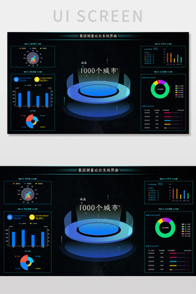 暗色系科技大数据可视化后台系统UI界面