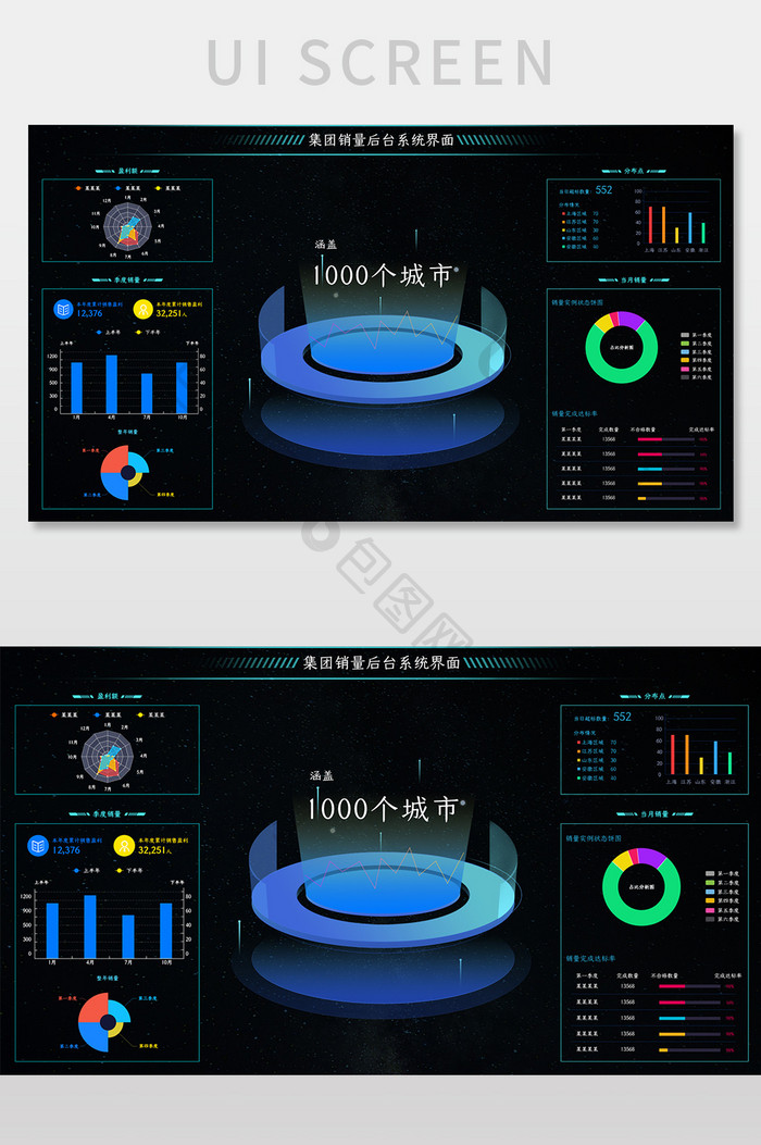 暗色系科技大数据可视化后台系统UI界面