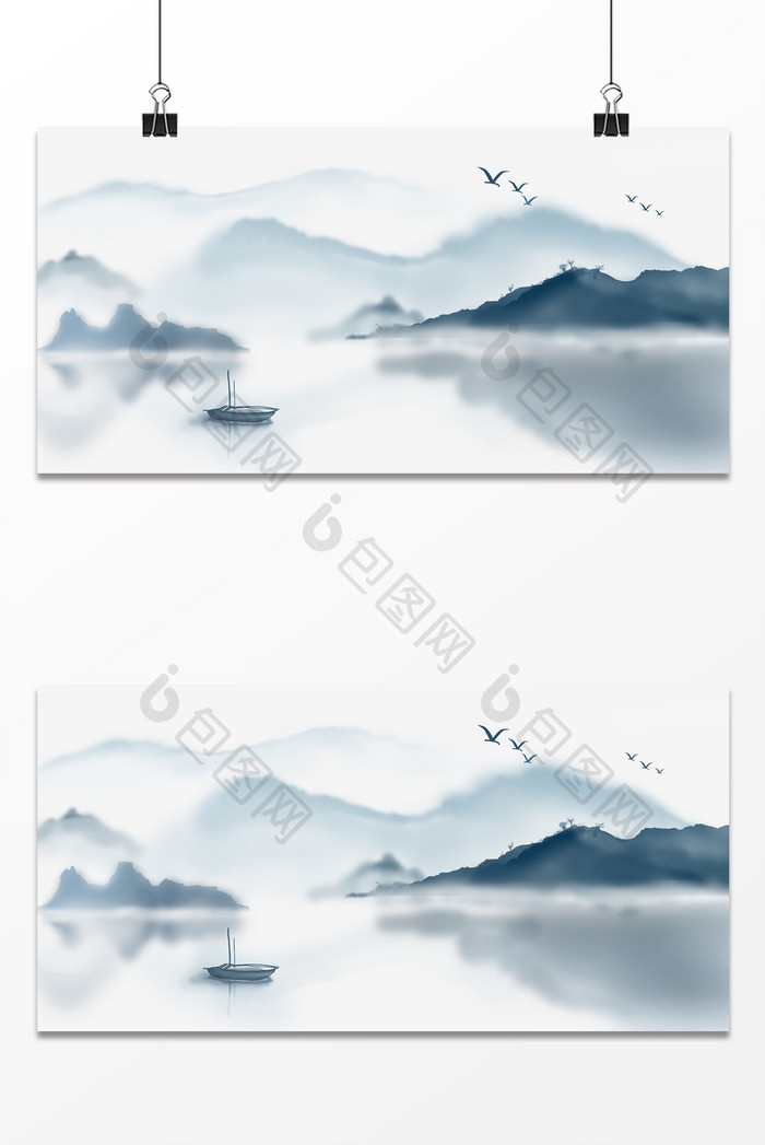 大气蓝灰色复古中国风山水背景