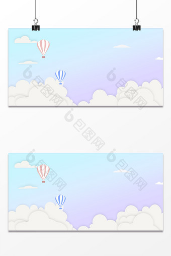 清新天空剪纸风热气球旅游背景图片