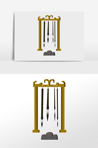 手绘古代国学教育毛笔架插画图片下载