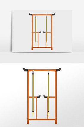 手绘国学教育文具毛笔架插画