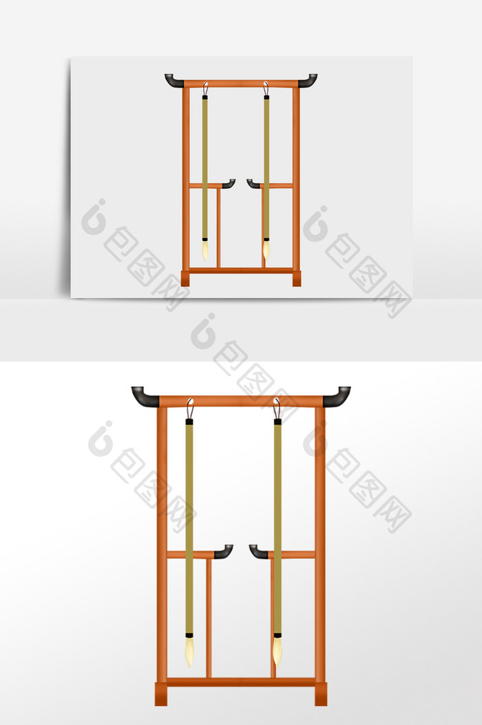 手绘国学教育文具毛笔架插画