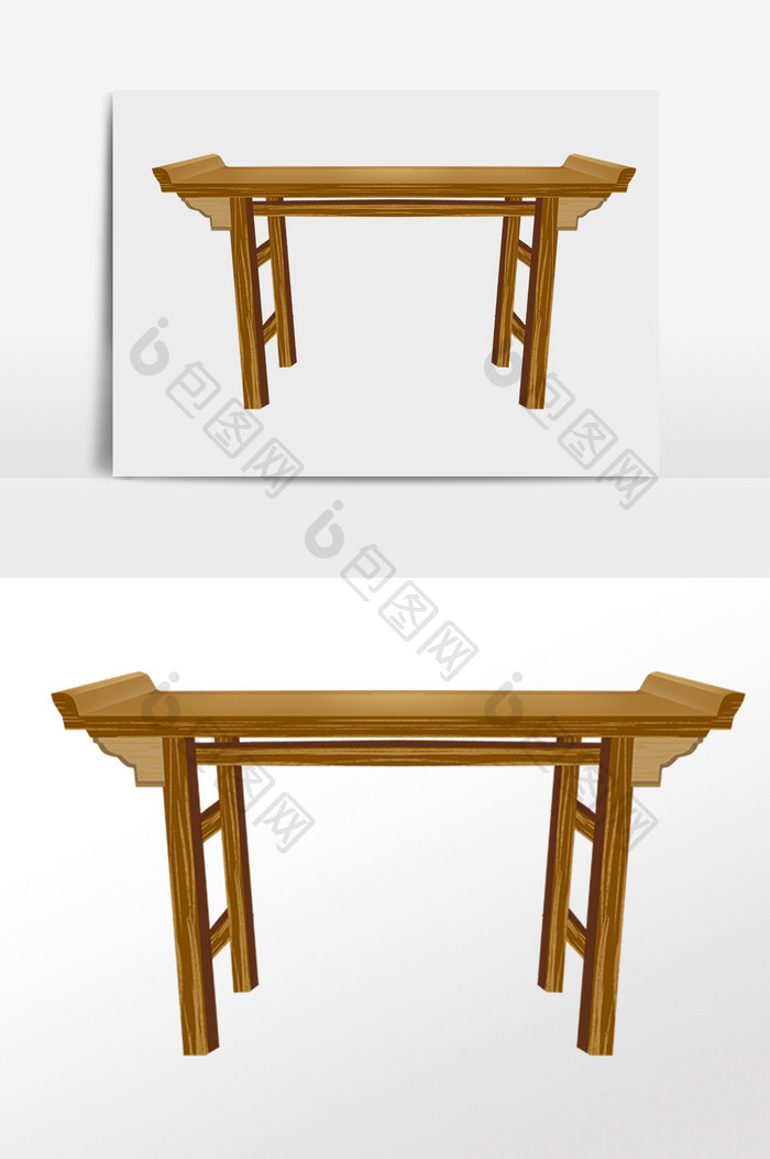 手绘国学教育用品书桌插画