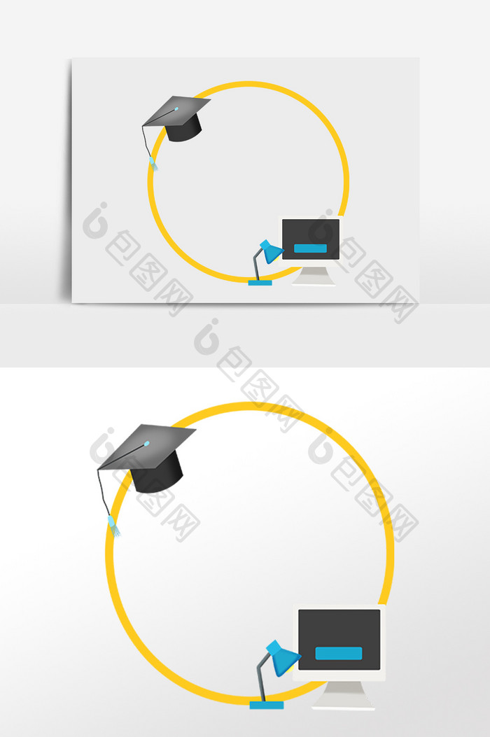 手绘教育学习电脑边框插画