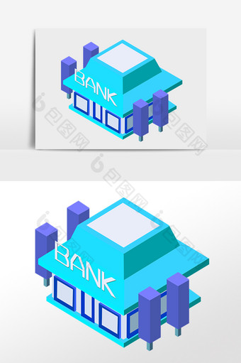 手绘经济商业蓝色建筑银行插画图片