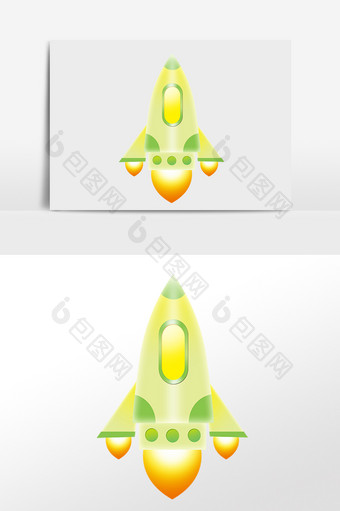 手绘现代科技发射绿色火箭插画图片