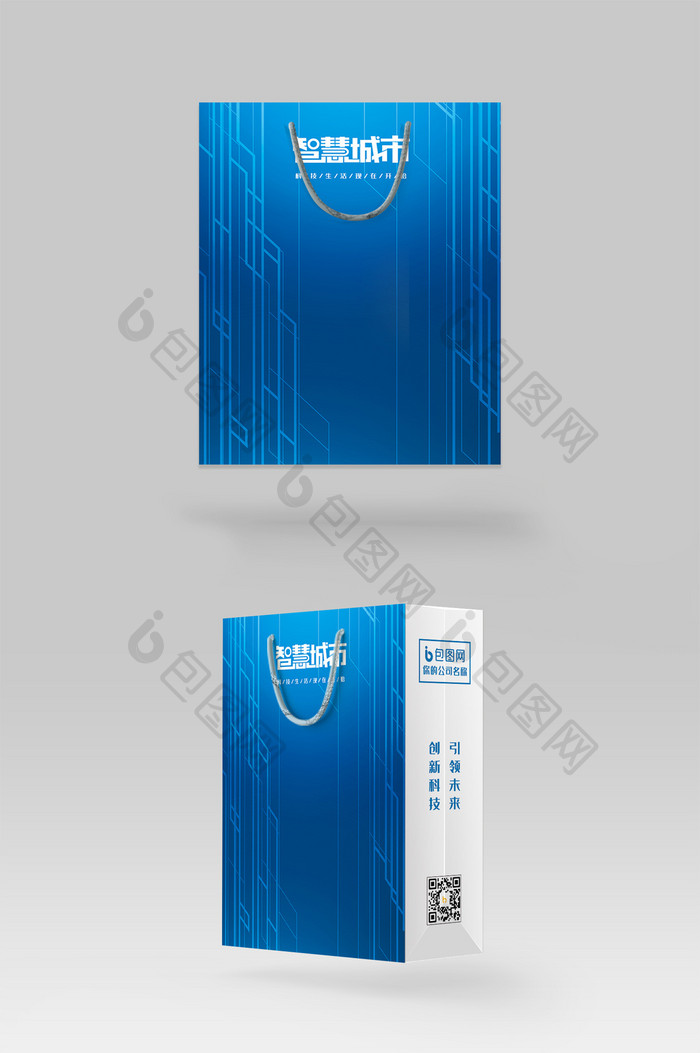 蓝色科技商务企业品牌礼品手提袋包装设计