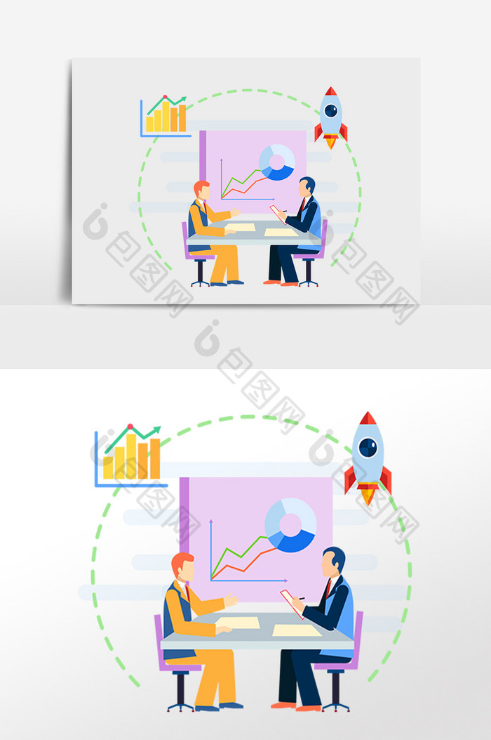 手绘商务科技办公业务人员插画