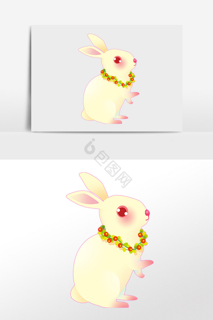 中秋节戴花环兔子玉兔插画图片