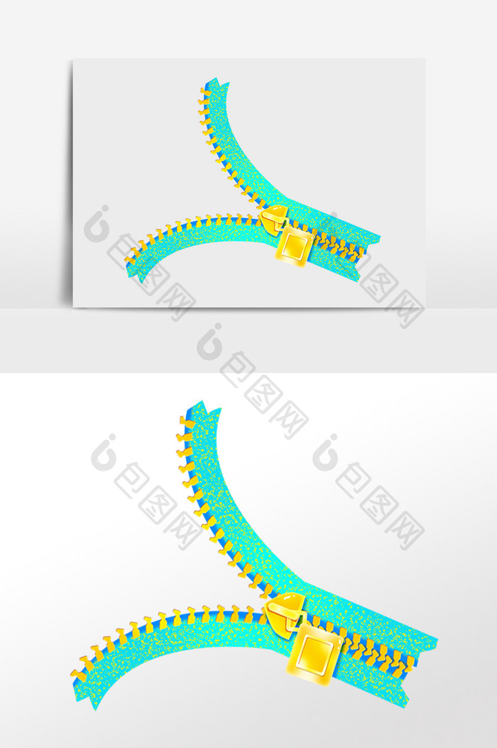 手绘衣服配件金属绿色拉链插画