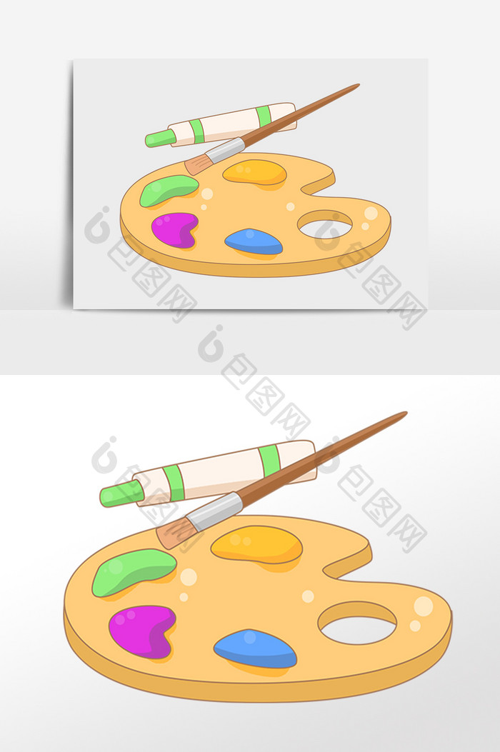 手绘绘画工具颜料调色板插画