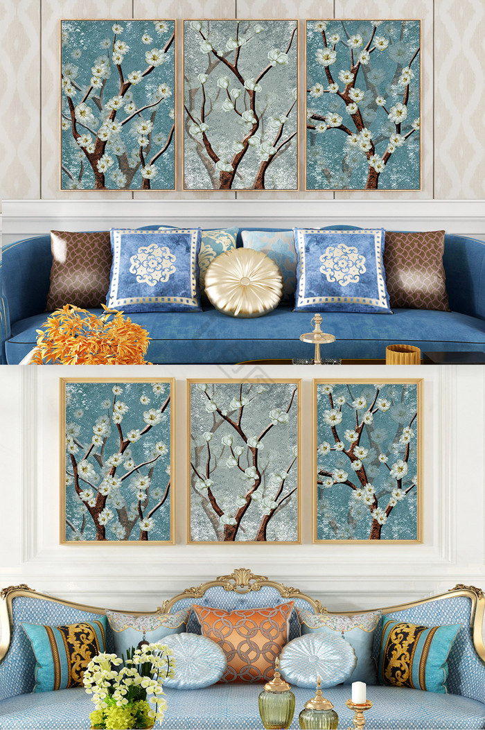 欧式轻奢手绘花卉植物客厅卧室装饰画图片