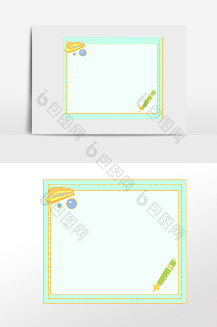 手绘学习文具铅笔方形边框插画