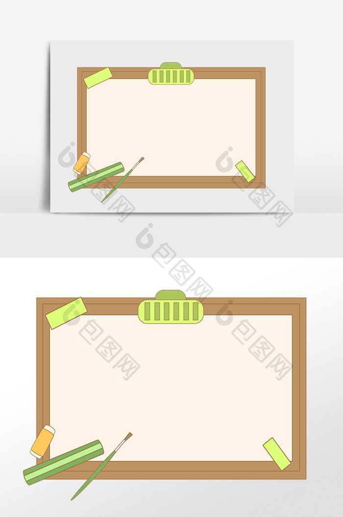 手绘学习文具铅笔橡皮边框插画