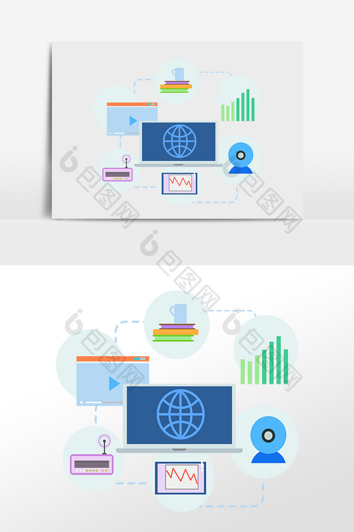 手绘办公电脑用品信息插画