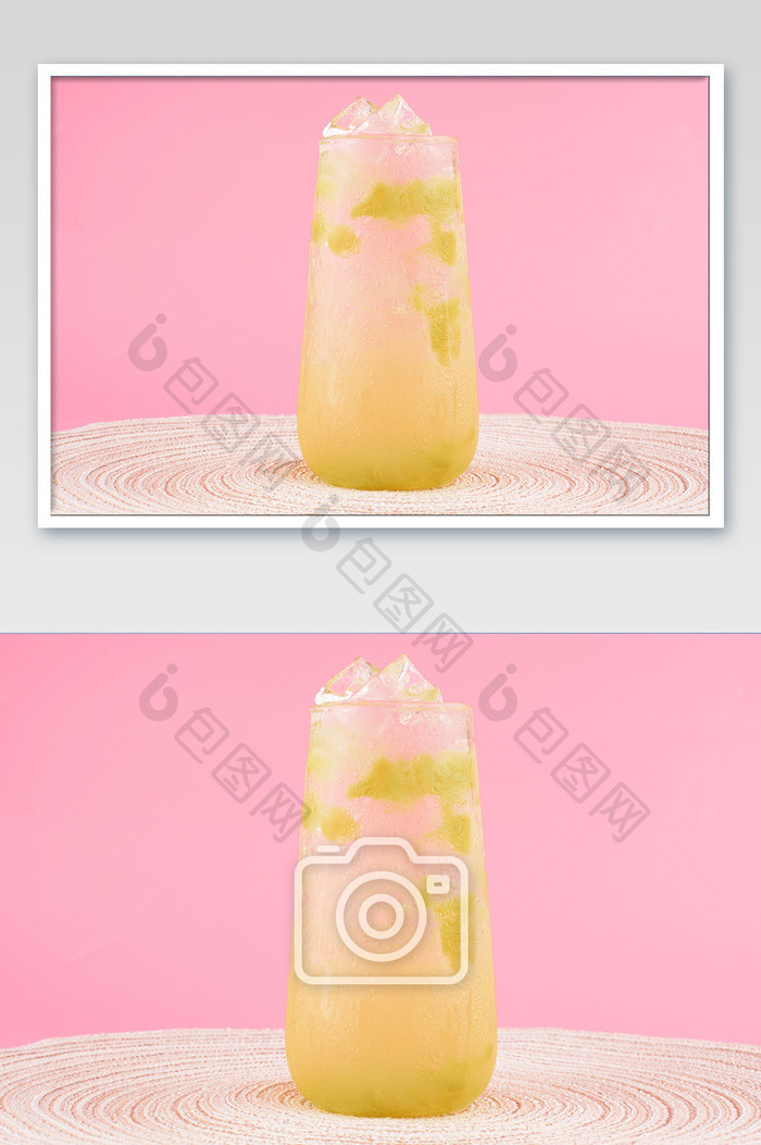 好喝的冰饮青提果汁奶茶摄影图