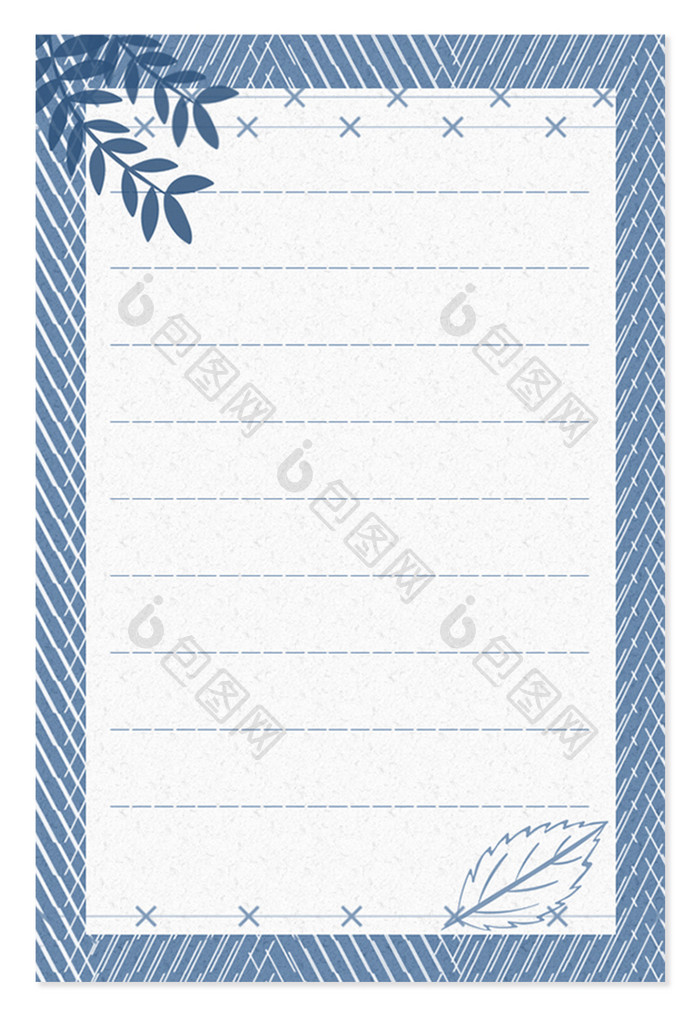 小清新蓝色线条植物叶子信纸背景