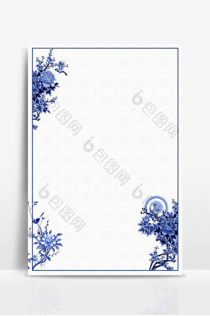 蓝色青花瓷花朵纹理背景