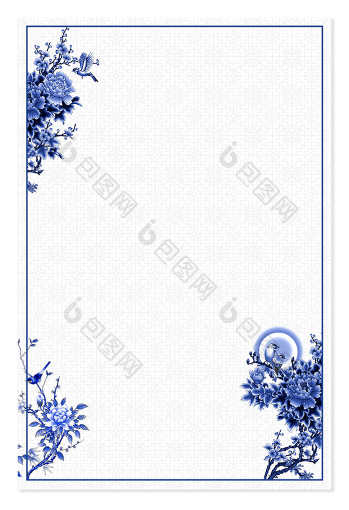 蓝色青花瓷花朵纹理背景
