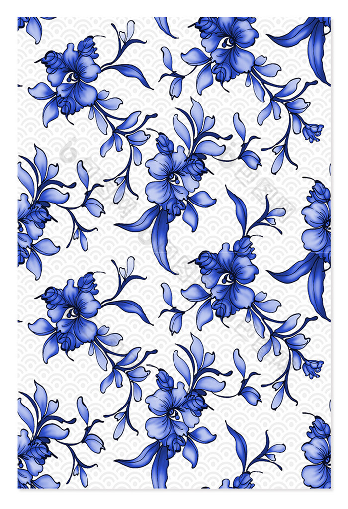 蓝色小清新花朵青花瓷背景
