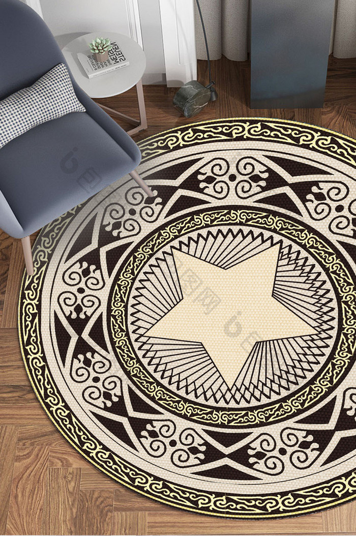 欧式古典传统花纹星星动感波浪圆形地毯图案