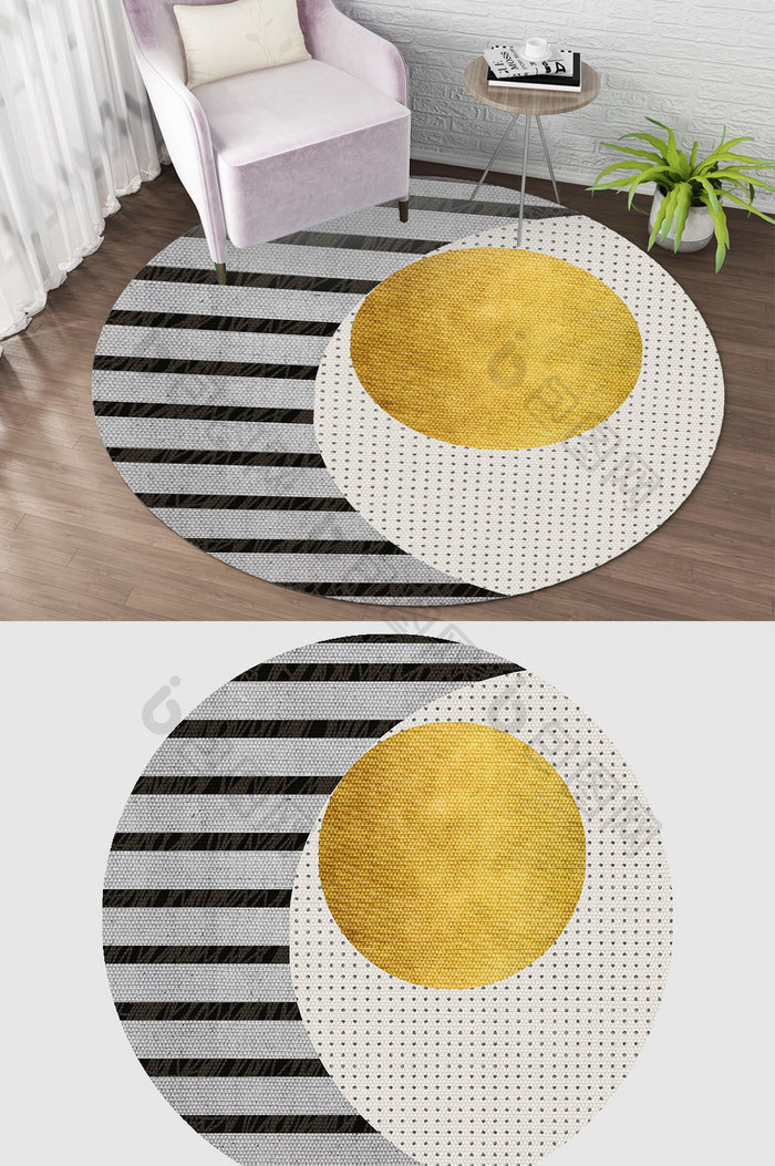 现代北欧简约抽象日月质感纹理圆形地毯图案
