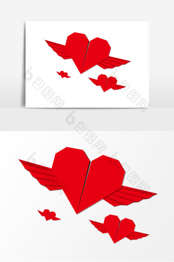 红色心形剪纸风元素图片