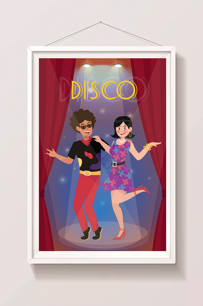 舞厅舞池男女跳迪斯科插画图片
