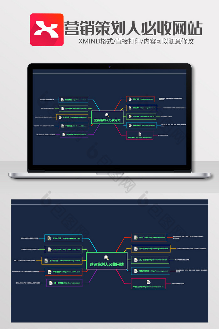 大气商务营销策划人必收网站xmind模板图片图片