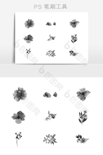 笔刷黑色水彩植物花朵图片