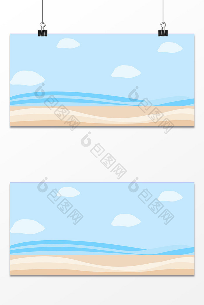 夏至夏日沙滩海边剪纸风小清新背景